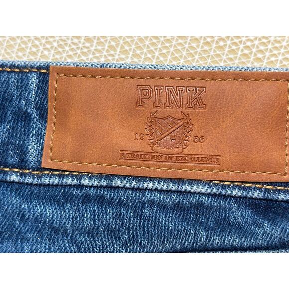 PINK Victoria's Secret Shorts Womens 14 Denim Daisy Rhinestone Raw Hem - Picture 3 of 10